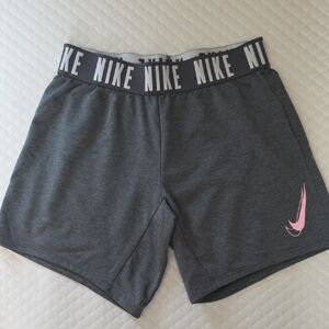 Nike Girls Athletic Shorts in Dark Gray with Pink Swoosh